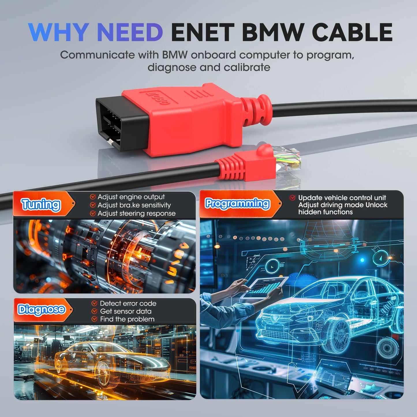 Autel ENET OBD2 Cable for BMW F/G Series – 2M High-Speed Ethernet