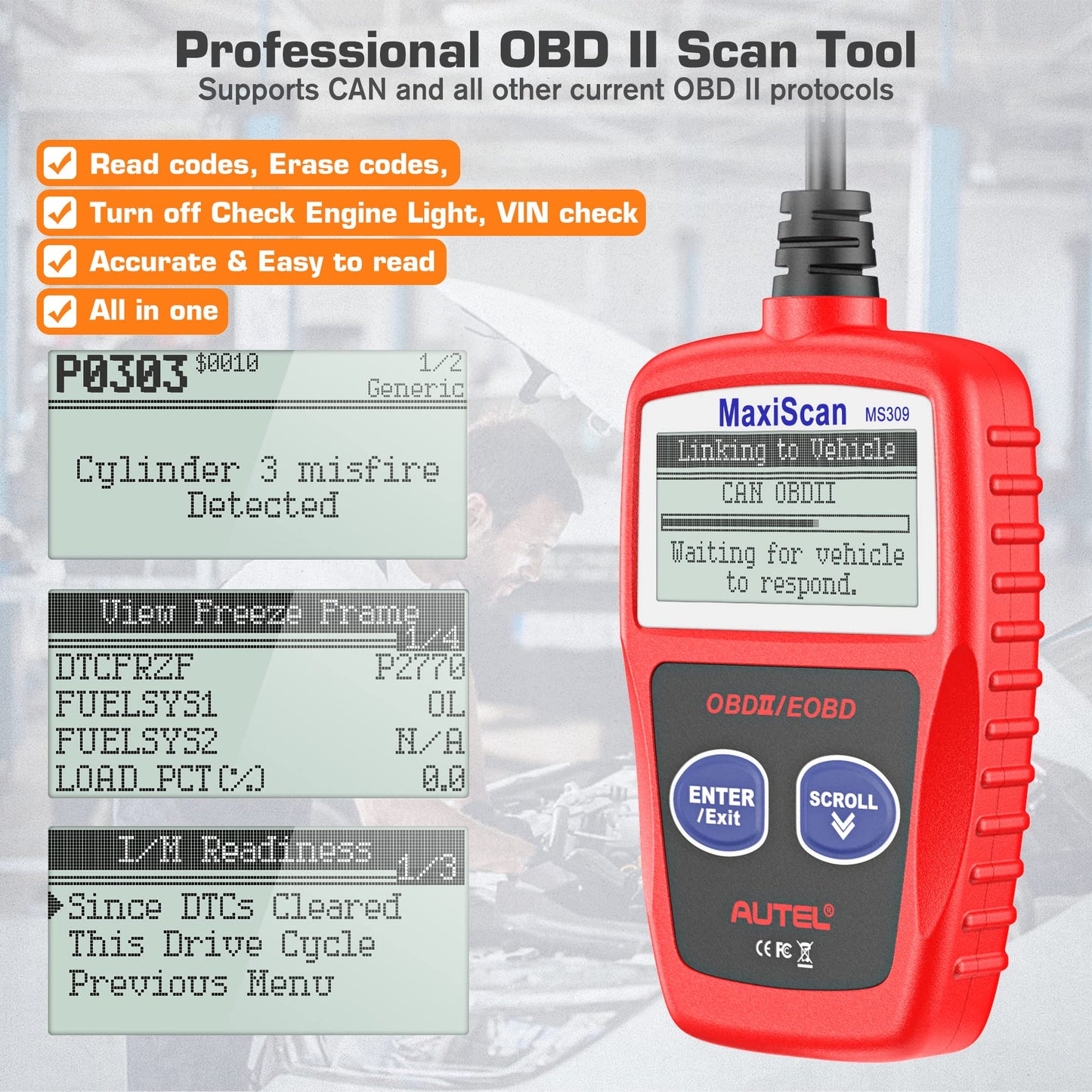 Autel MaxiScan MS309 OBD2 Code Reader for Check Engine Light