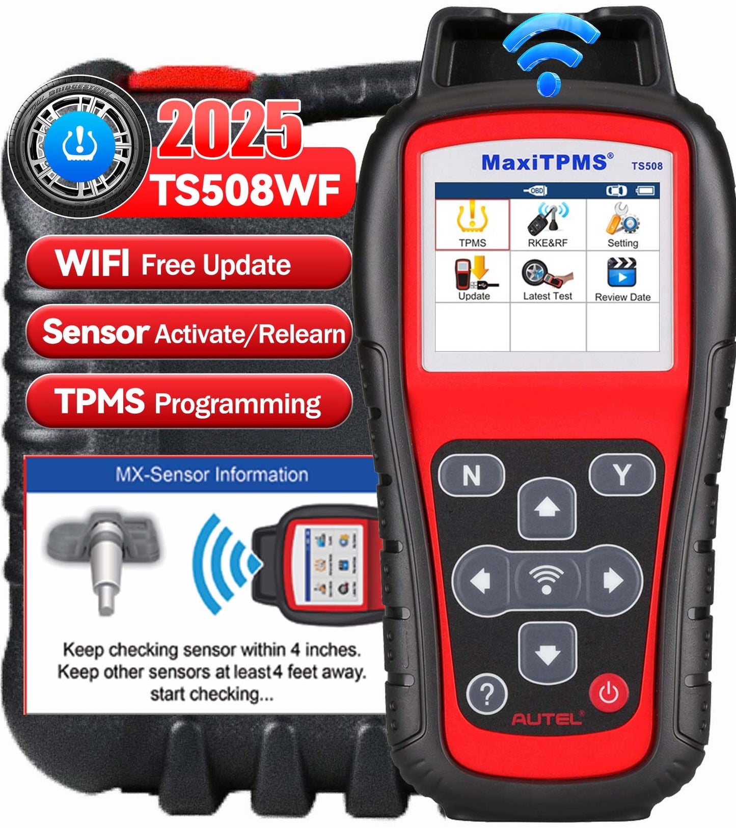 Autel MaxiTPMS TS508WF TPMS Tool – WiFi, MX Sensor Programming, OBD Relearn