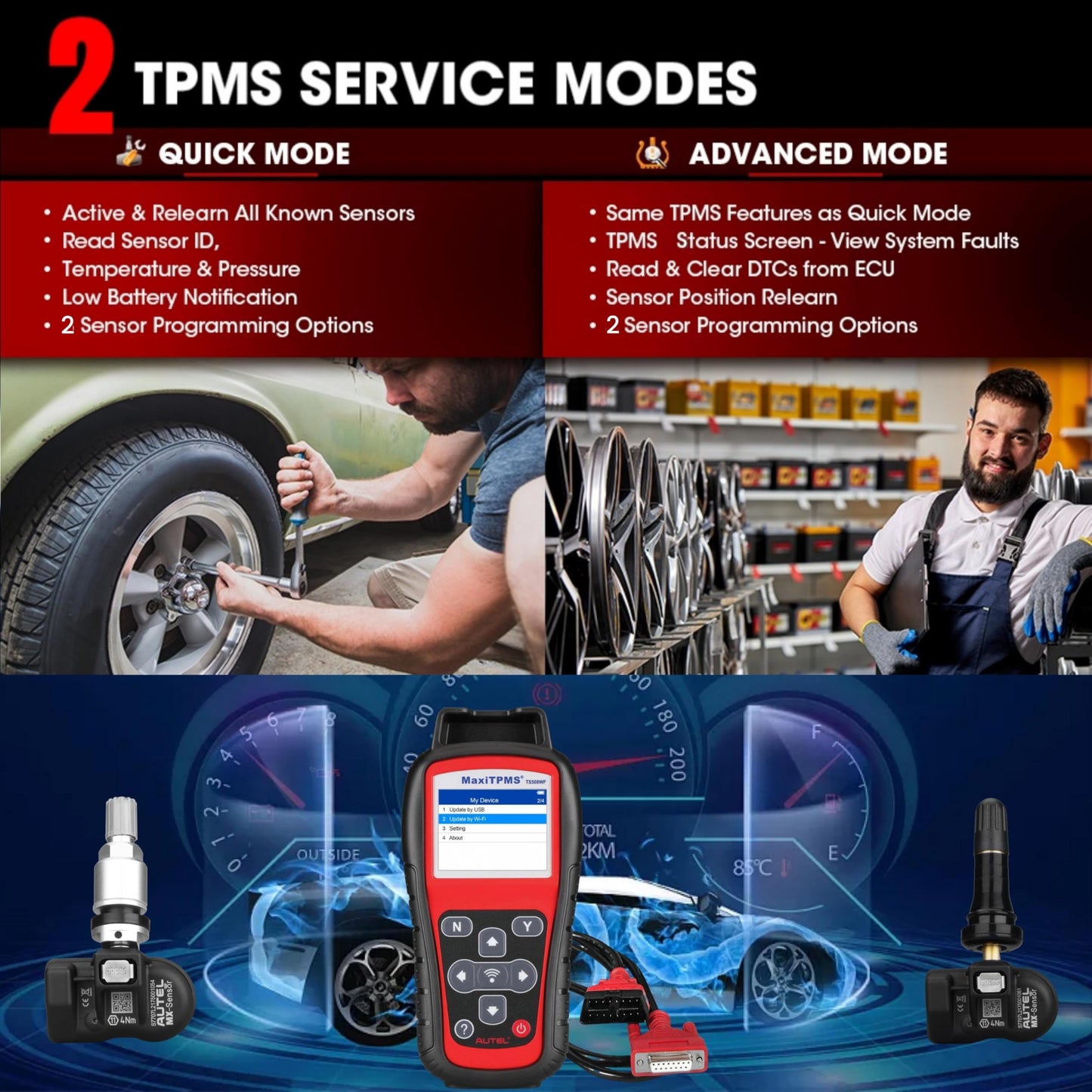 Autel MaxiTPMS TS508WF TPMS Tool – Sensor Programming & Relearn