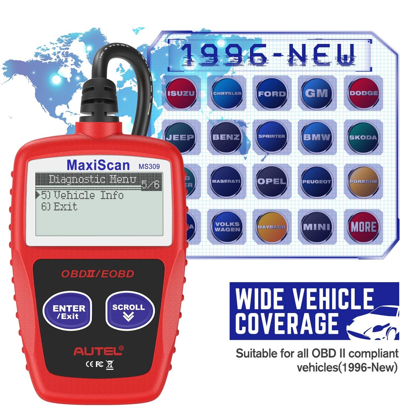 Autel MaxiScan MS309 OBD2 Scanner | Check Engine Code Reader