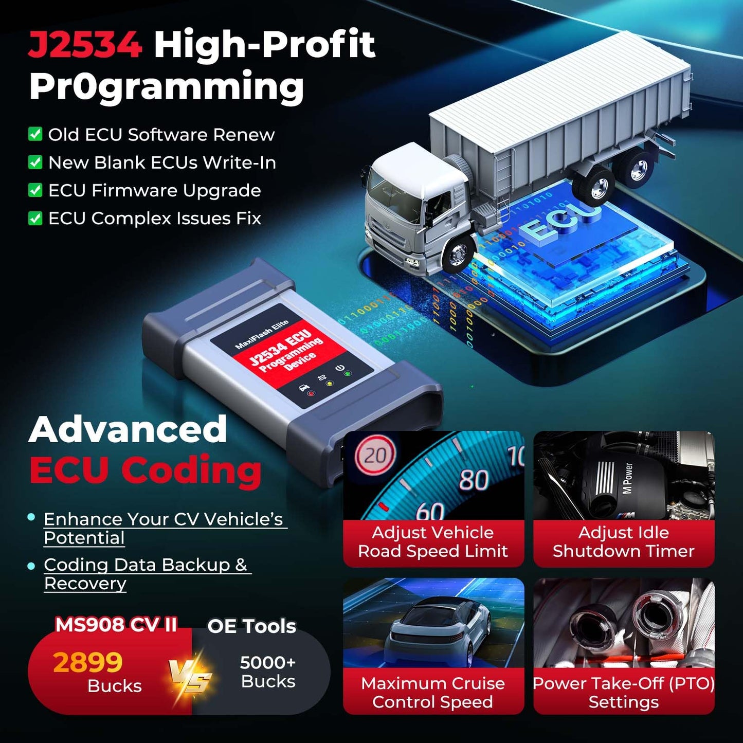 Autel MaxiSys MS908CV II Heavy Duty Truck Scanner with ECU Programming & 39+ Services