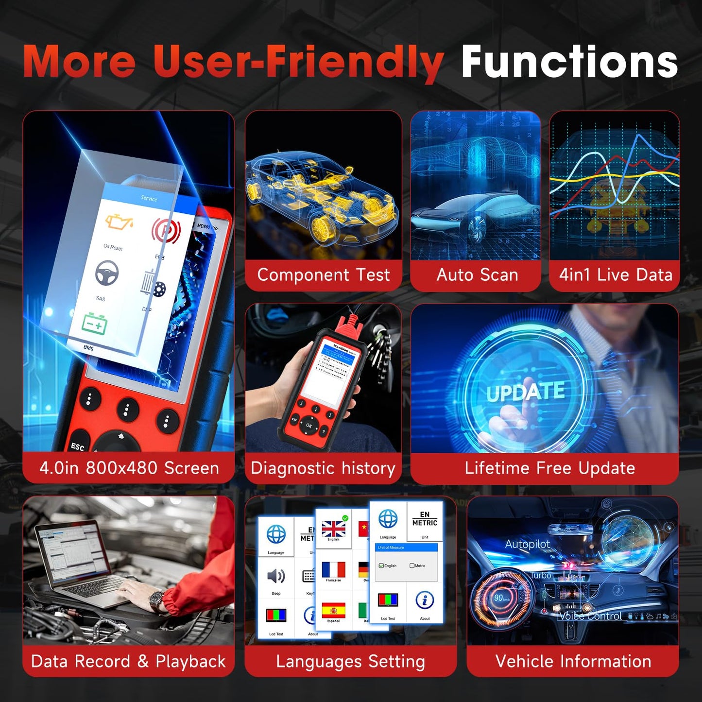 Autel MD808 PRO OBD2 Scanner – All-System Diagnostics & 7 Services