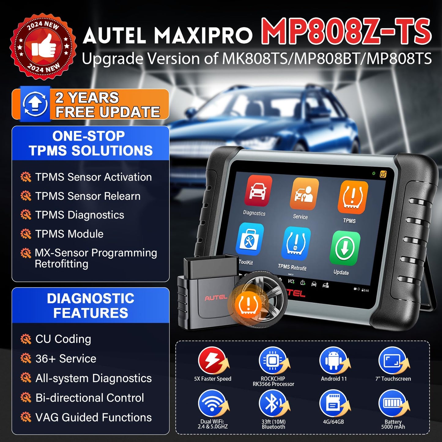 Autel MaxiPRO MP808Z-TS Scanner – 2025 ECU Coding & TPMS Tool