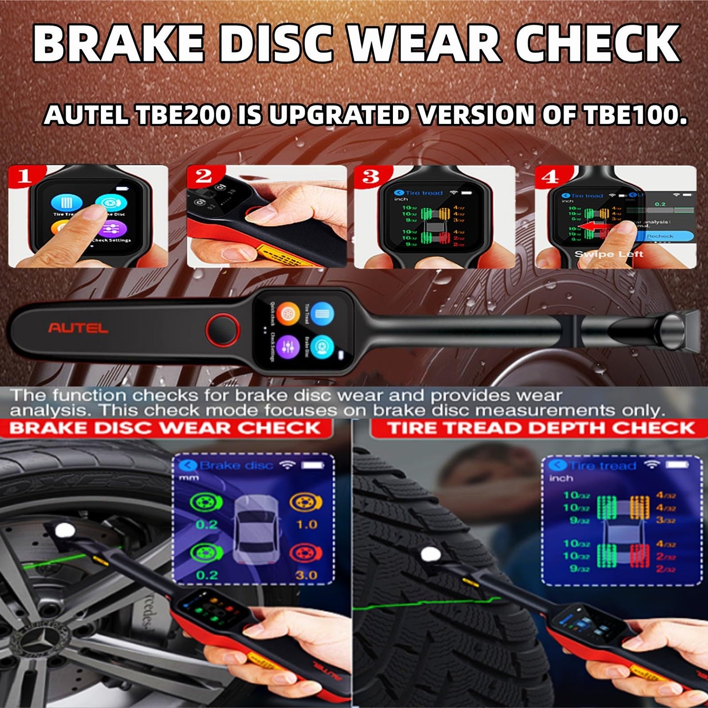 Autel TBE200 Tire Tread & Brake Wear Tester – 2025 Upgrade