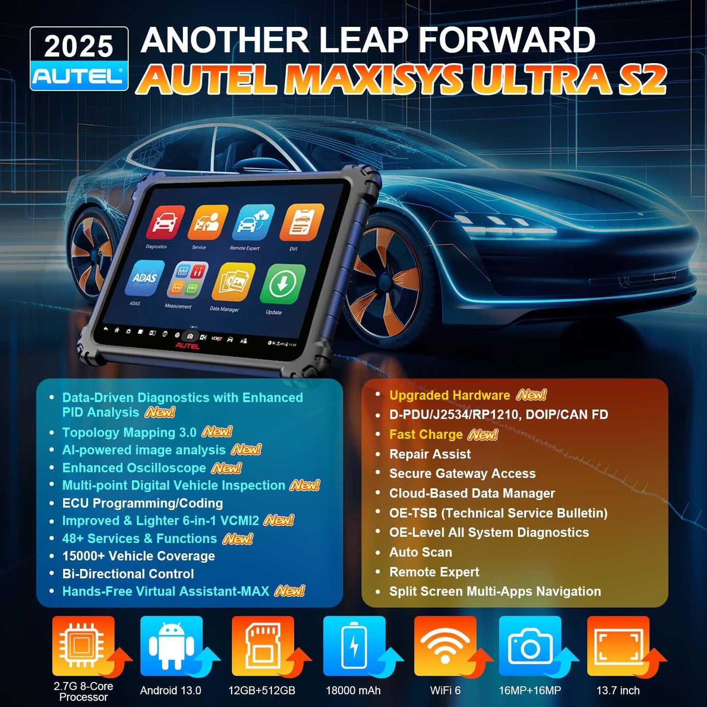 Autel Ultra S2 2025 Diagnostic Scanner with AI & VCMI2
