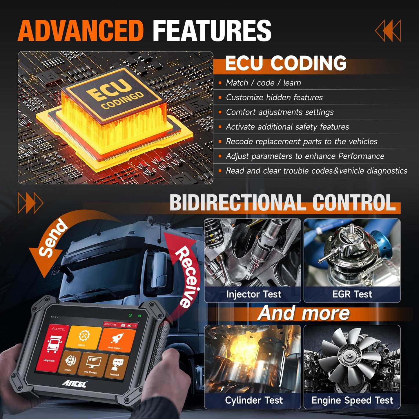 ANCEL V6HD Heavy Duty Truck Scanner 2024 with DPF Regen & ECU Coding