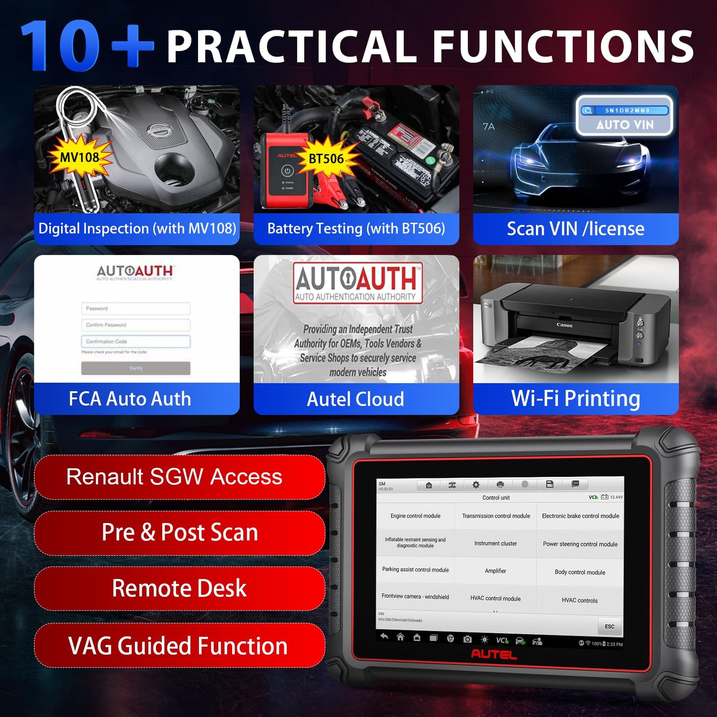 Autel MaxiPRO MP900Z-BT Scanner with MV108S Endoscope – ECU Coding & 40+ Services