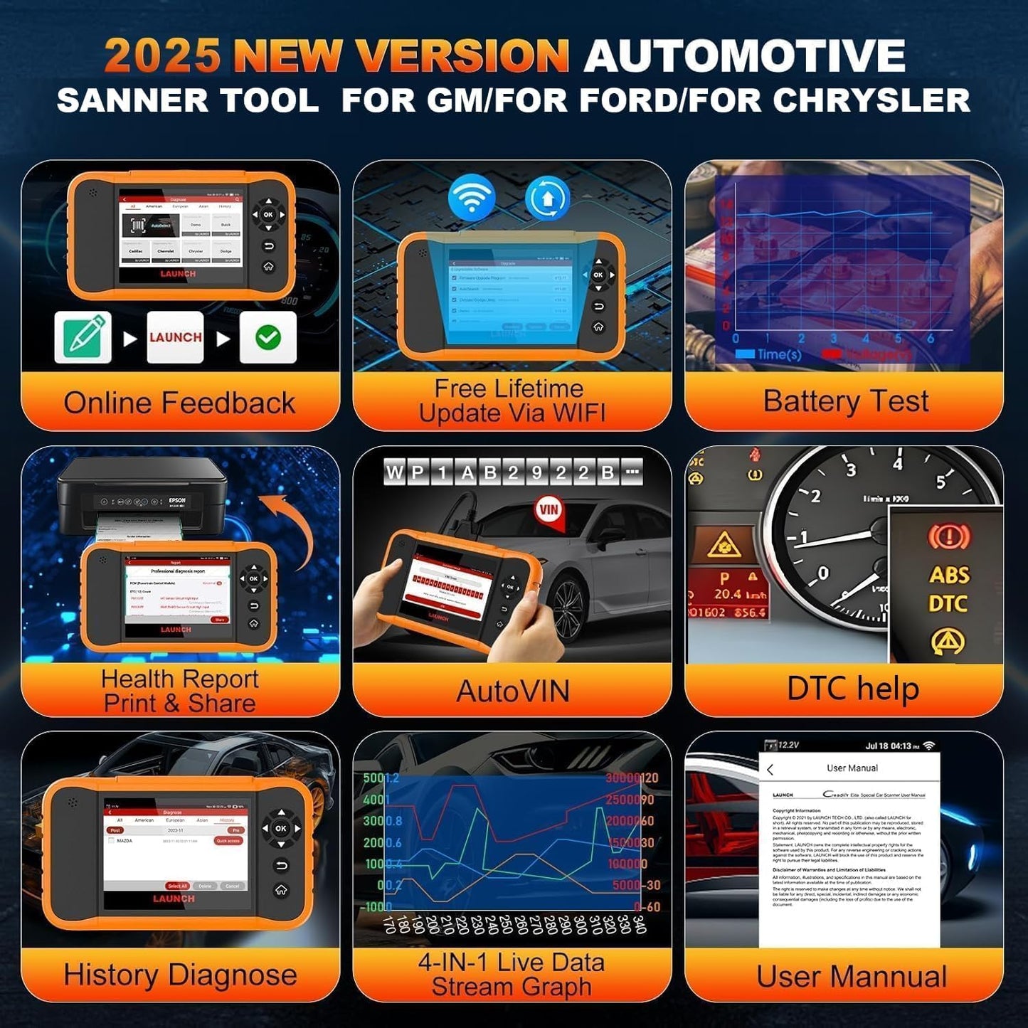 Launch X431 Creader Elite 2.0 OBD2 Scanner for Ford GM Chrysler