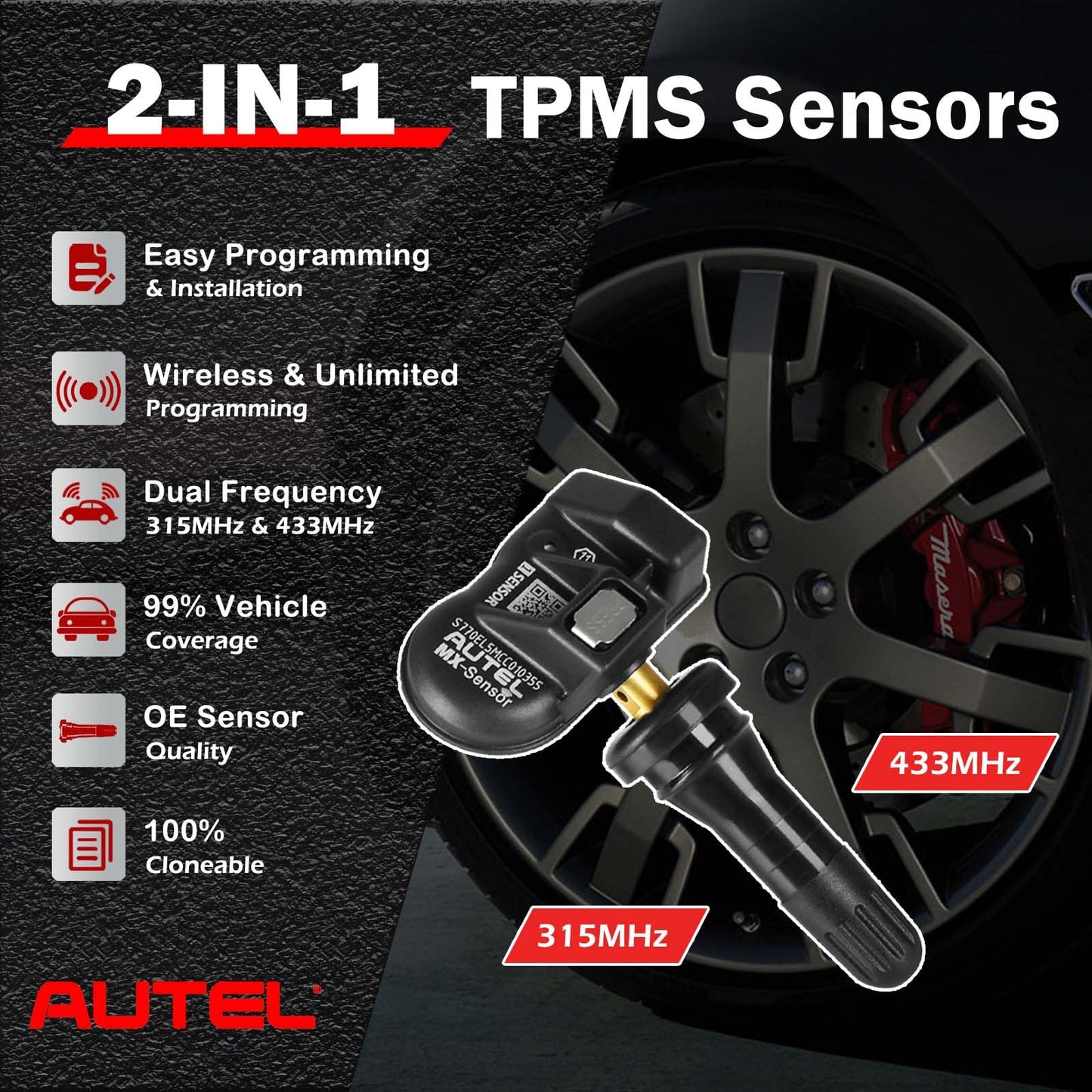 Autel MX Sensor TPMS Set – 20 Programmable 315/433MHz OE-Level