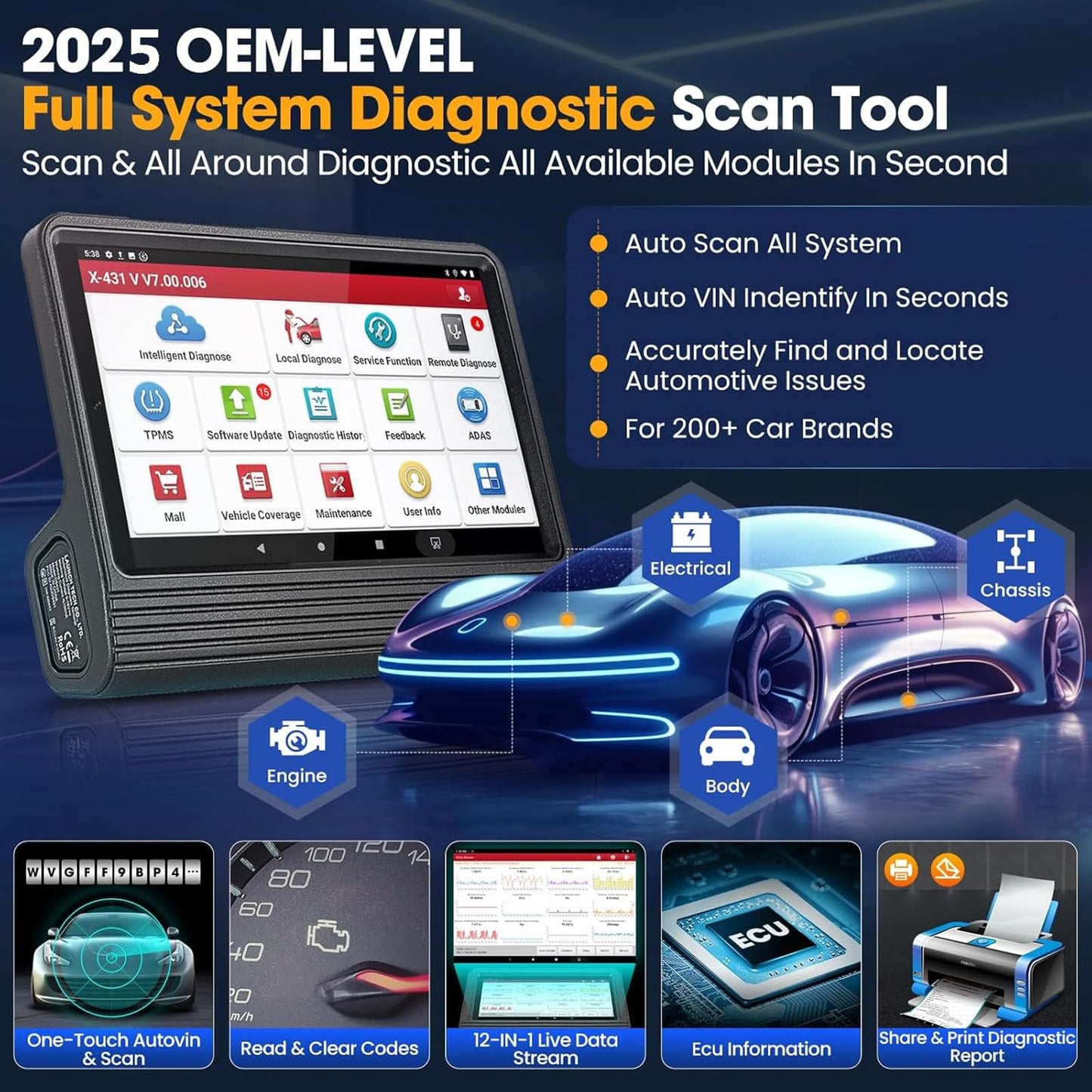 LAUNCH X431 V PRO 4.0 Elite 2025 Bidirectional OBD2 Scanner with ECU Coding