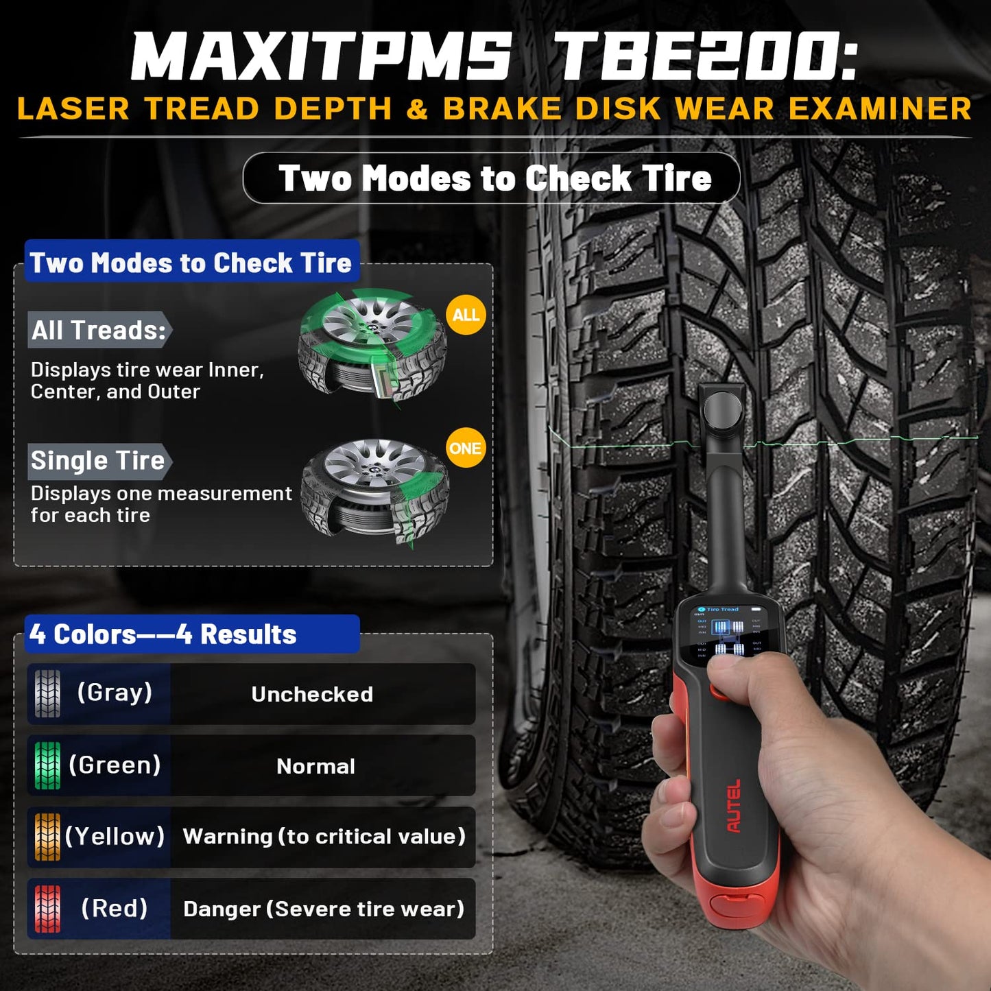 Autel MaxiTPMS TBE200 Tire Tread & Brake Disc Laser Examiner – 2025