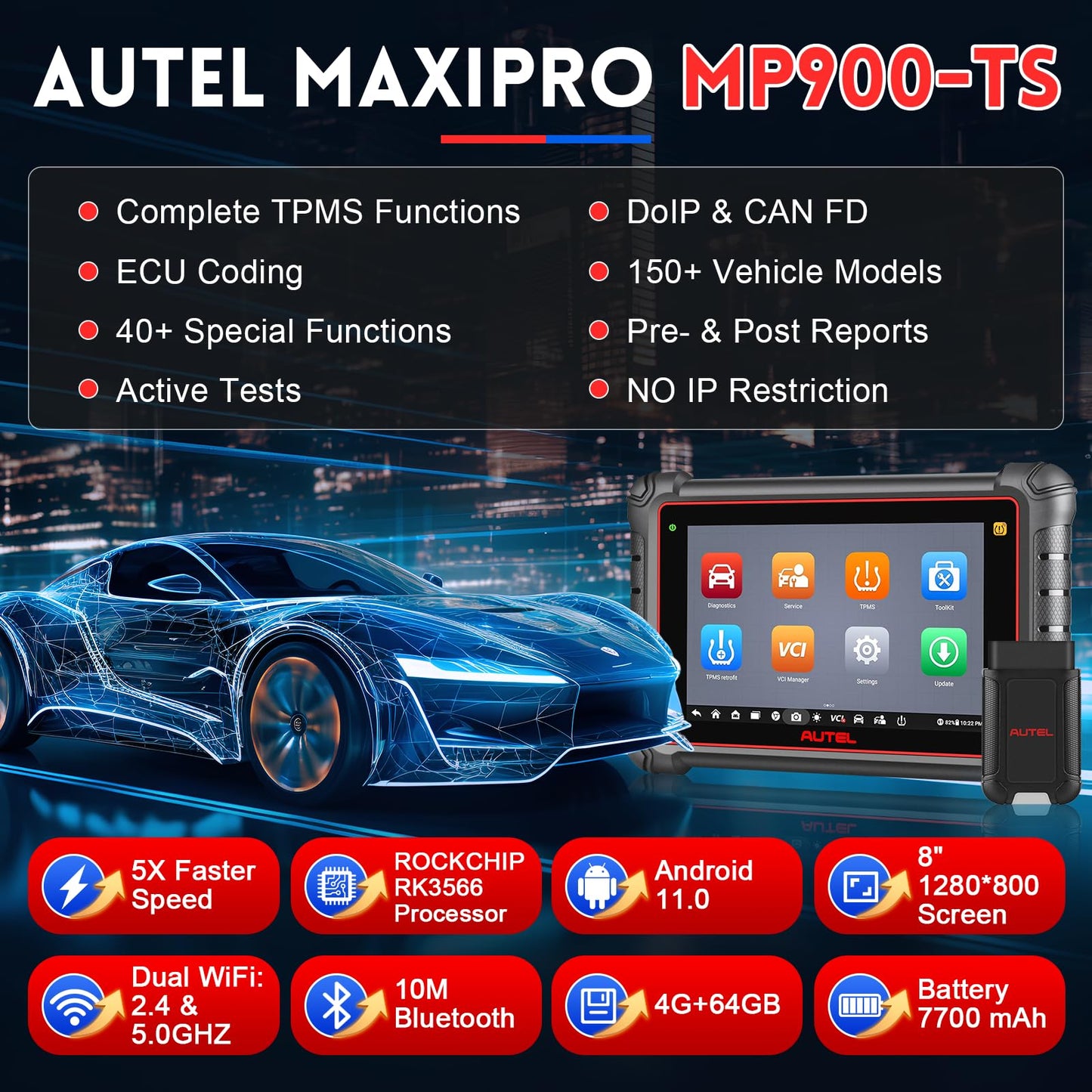 Autel MaxiPro MP900-TS Android 11 ECU Coding & TPMS Scanner