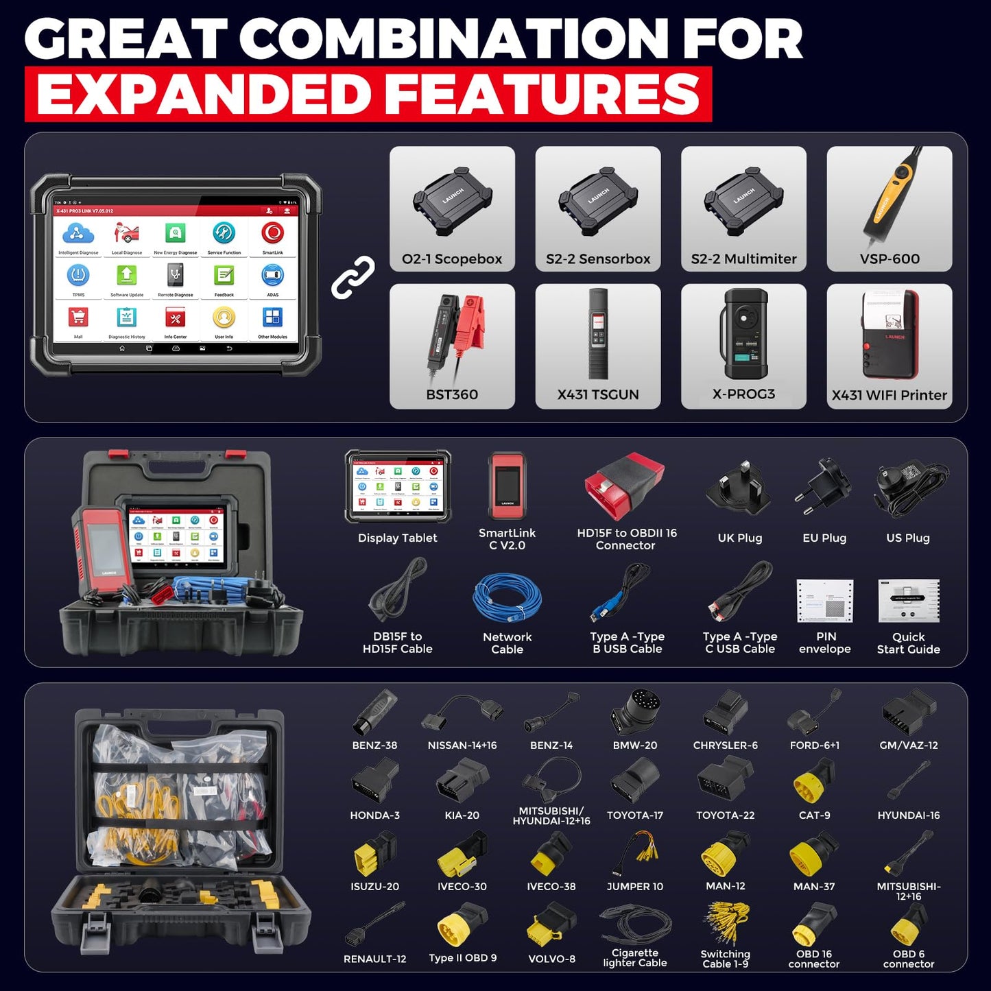 LAUNCH X431 PRO3S+ SMARTLINK HD 2025 - Heavy Duty Truck & Car Scanner