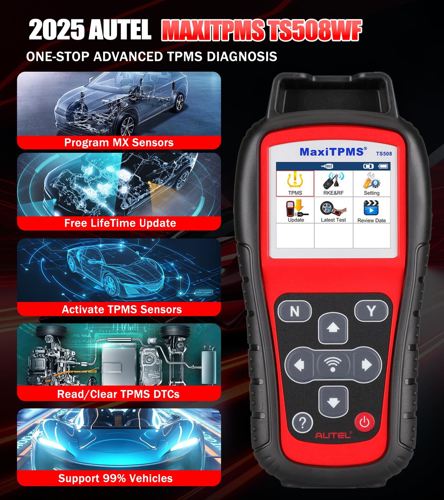 Autel MaxiTPMS TS508WF TPMS Tool – WiFi, MX Sensor Programming, OBD Relearn