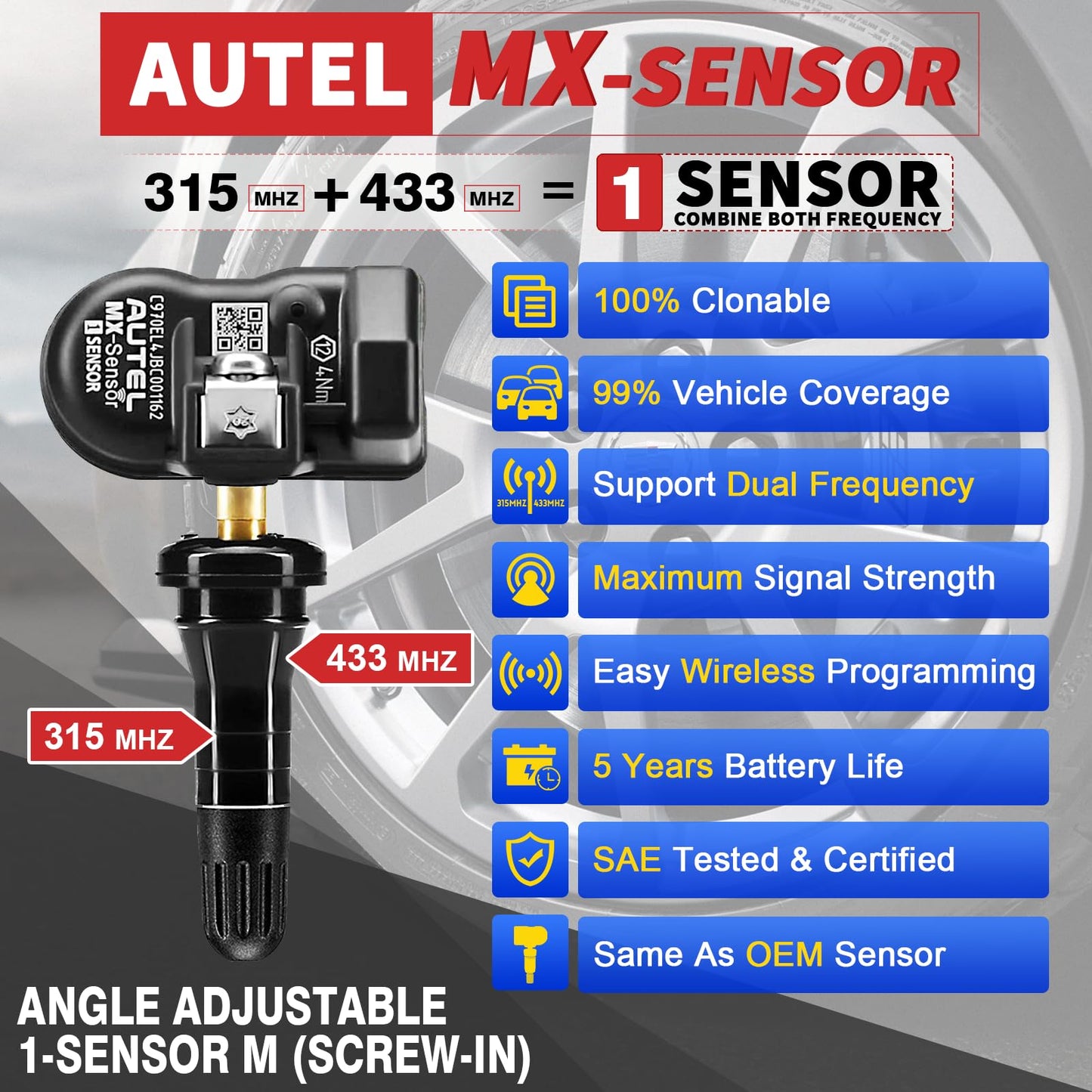 Autel Universal TPMS Sensor Dual Frequency 315MHz & 433MHz