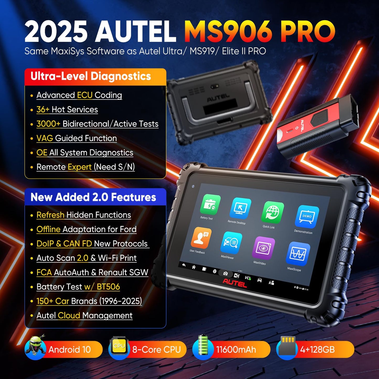 Autel MaxiSys MS906 PRO 2025 OBD2 Scanner – ECU Coding & 3K+ Tests