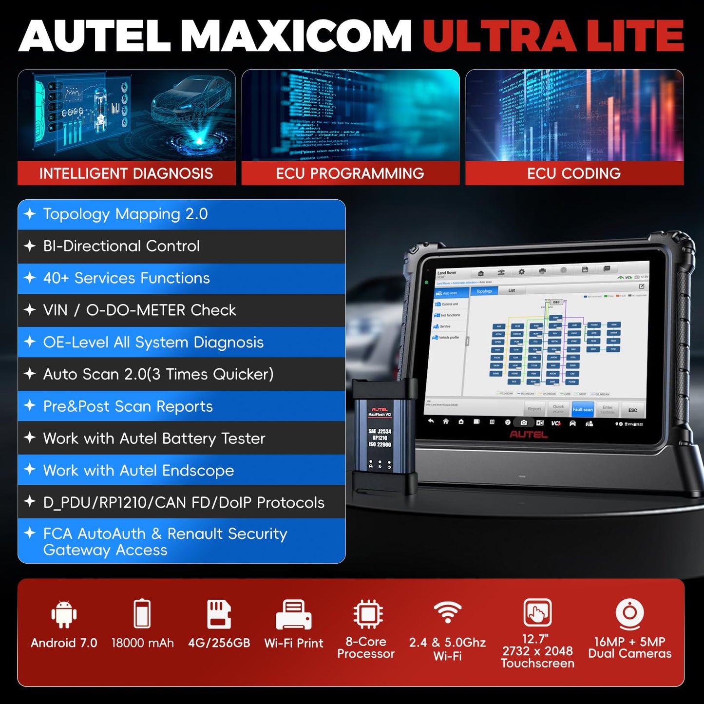 Autel MaxiCOM Ultra Lite Scanner with MV108S – 40+ Services & ECU Coding