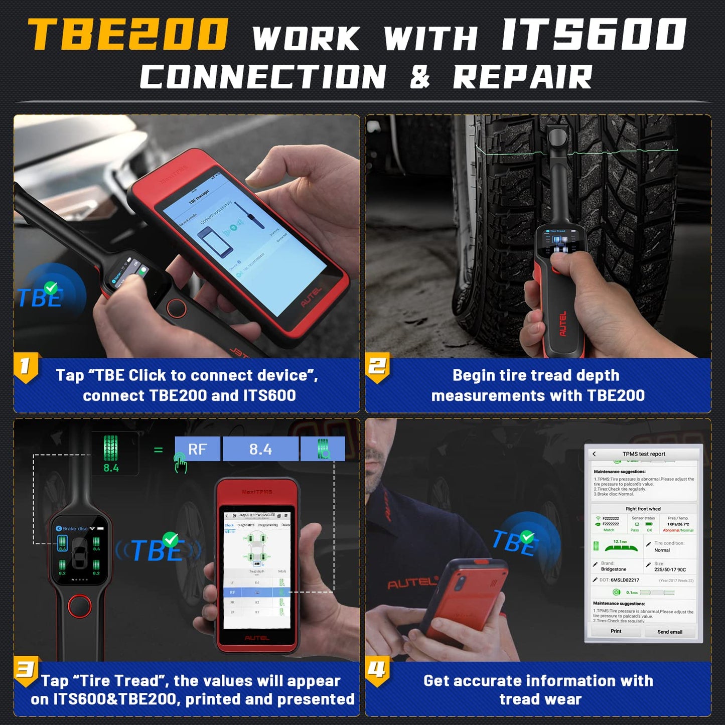 Autel MaxiTPMS TBE200 Tire Tread & Brake Disc Laser Examiner – 2025