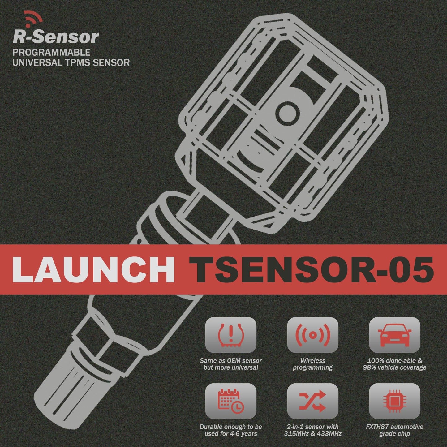 LAUNCH TSENSOR-05 TPMS Sensors 4-Pack 315/433MHz