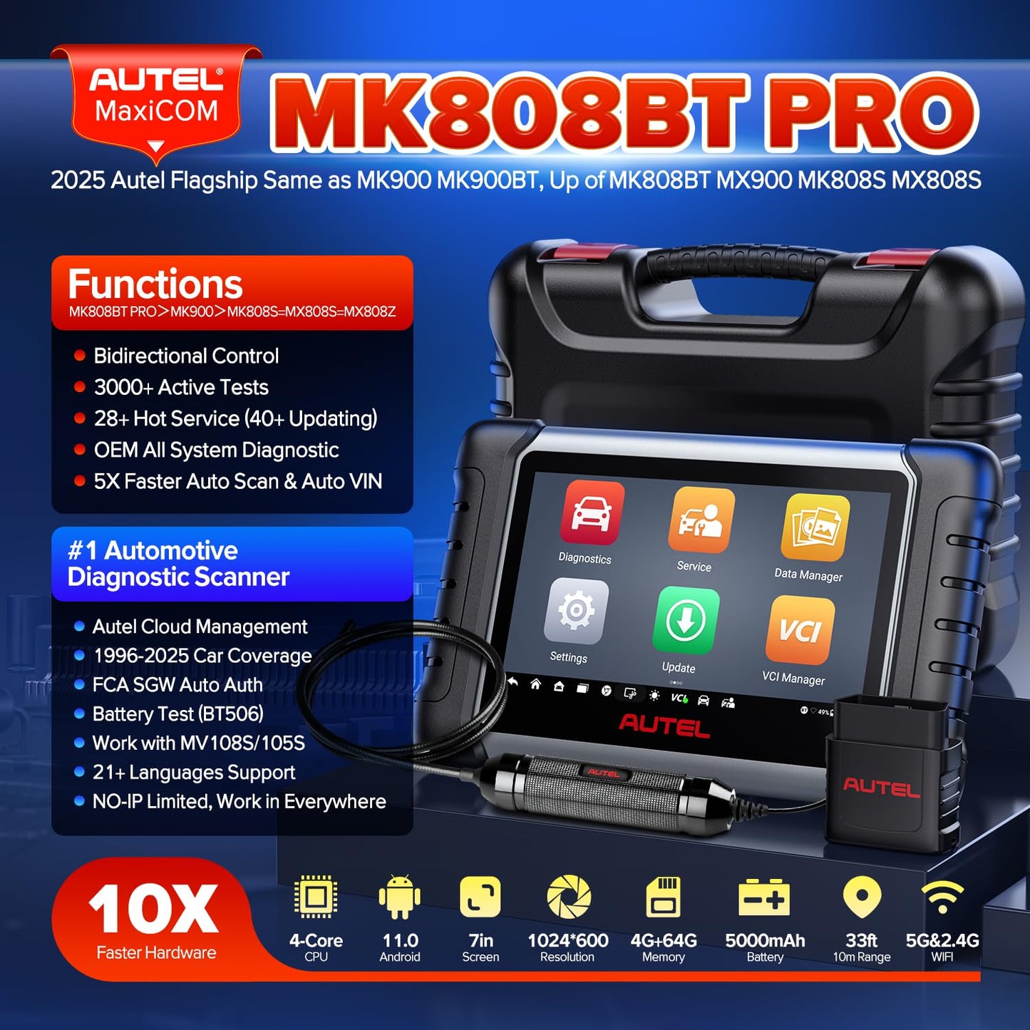 Autel MK808BT PRO Scanner w/ MV108S – 2025 Bidirectional Tool