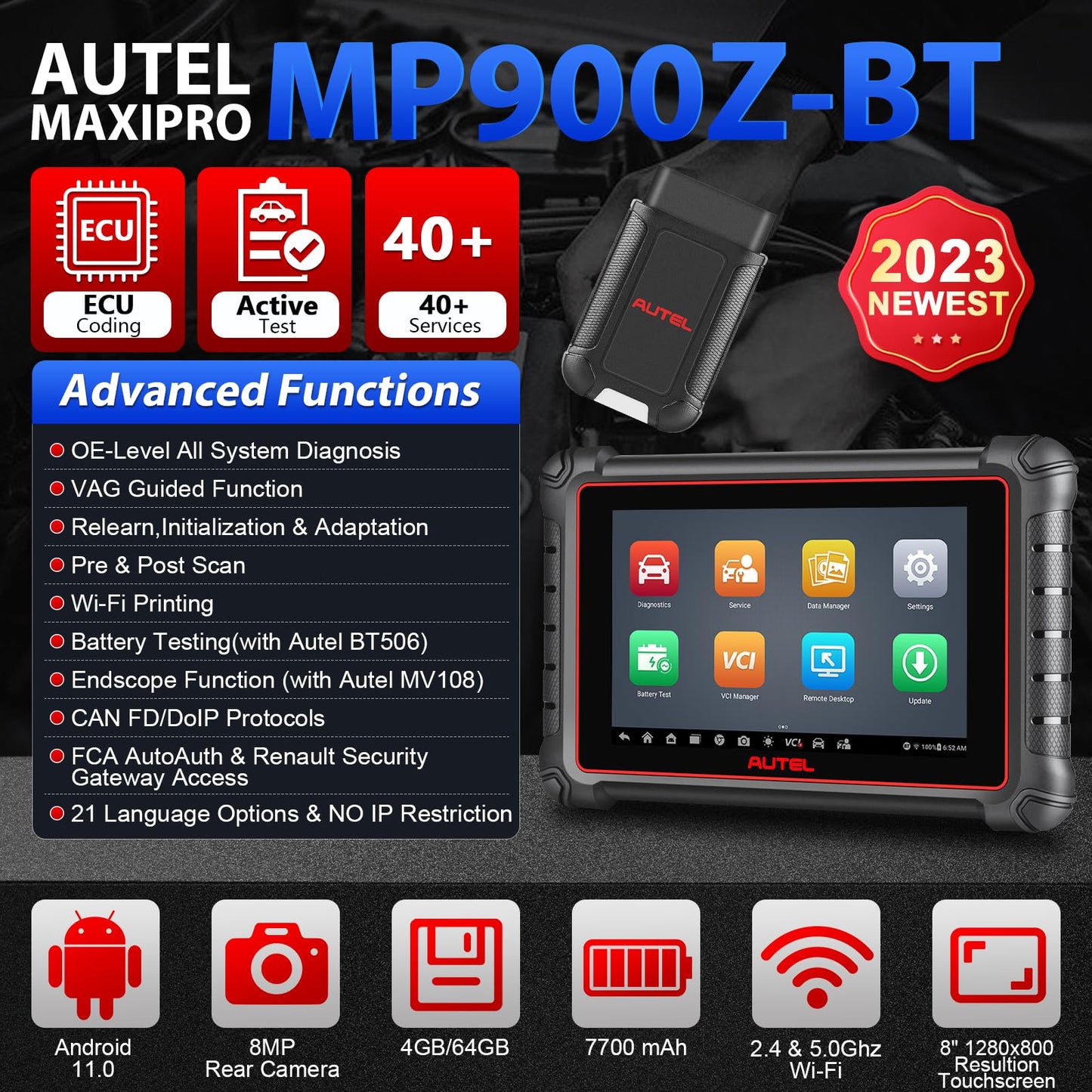 Autel MaxiPro MP900Z-BT ECU Coding OBD2 Scanner 40+ Services