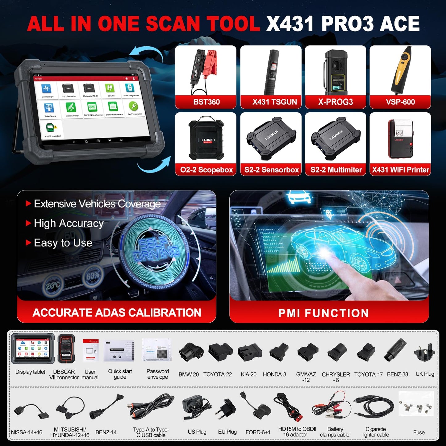 Launch X431 PRO3 ACE Elite 2025 OBD2 Scanner with 55+ Resets