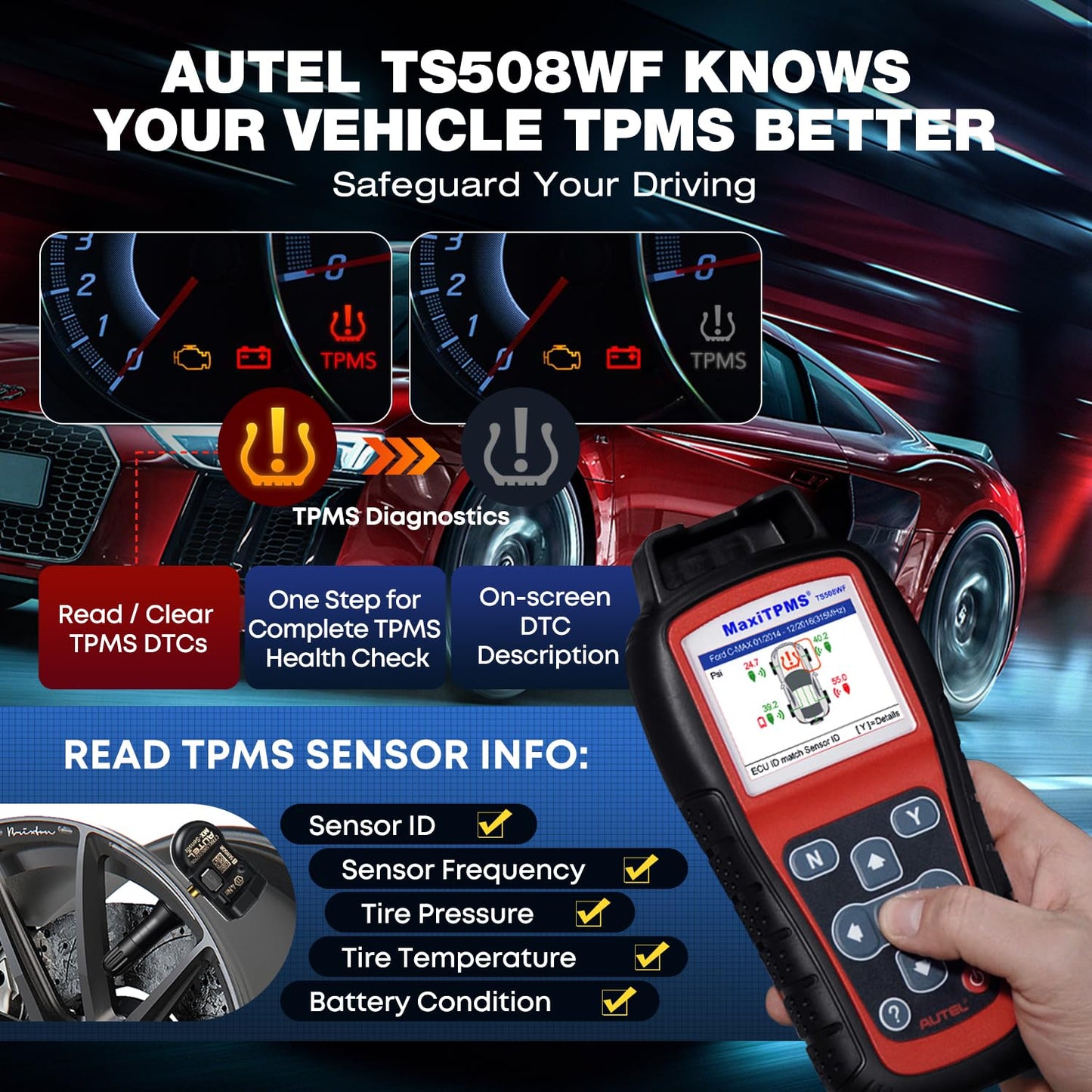 Autel TS508WF TPMS Tool Kit with 4 MX-Sensors (2025 WiFi)