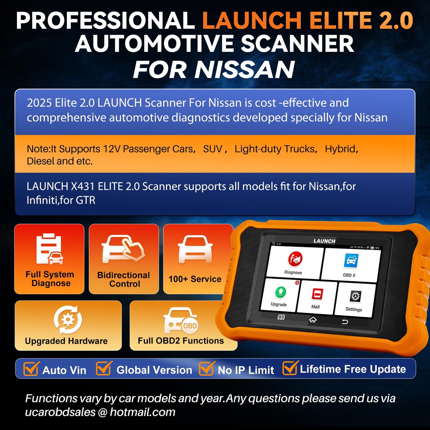 Launch X431 Elite 2.0 PRO Nissan Bi-Directional OBD2 Scanner
