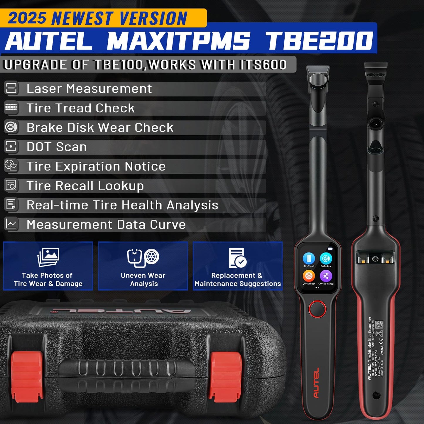 Autel MaxiTPMS TBE200 Tire Tread & Brake Disc Laser Examiner – 2025