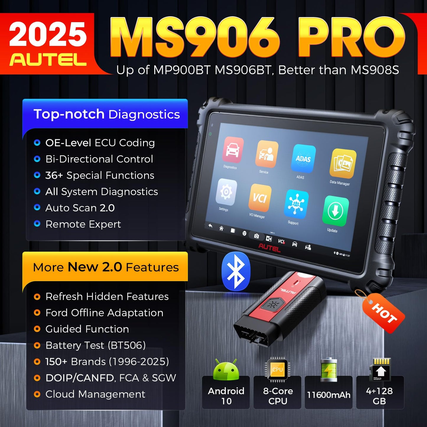 Autel MaxiSYS MS906 PRO Scanner 2025 - OE ECU Coding & 36+ Reset