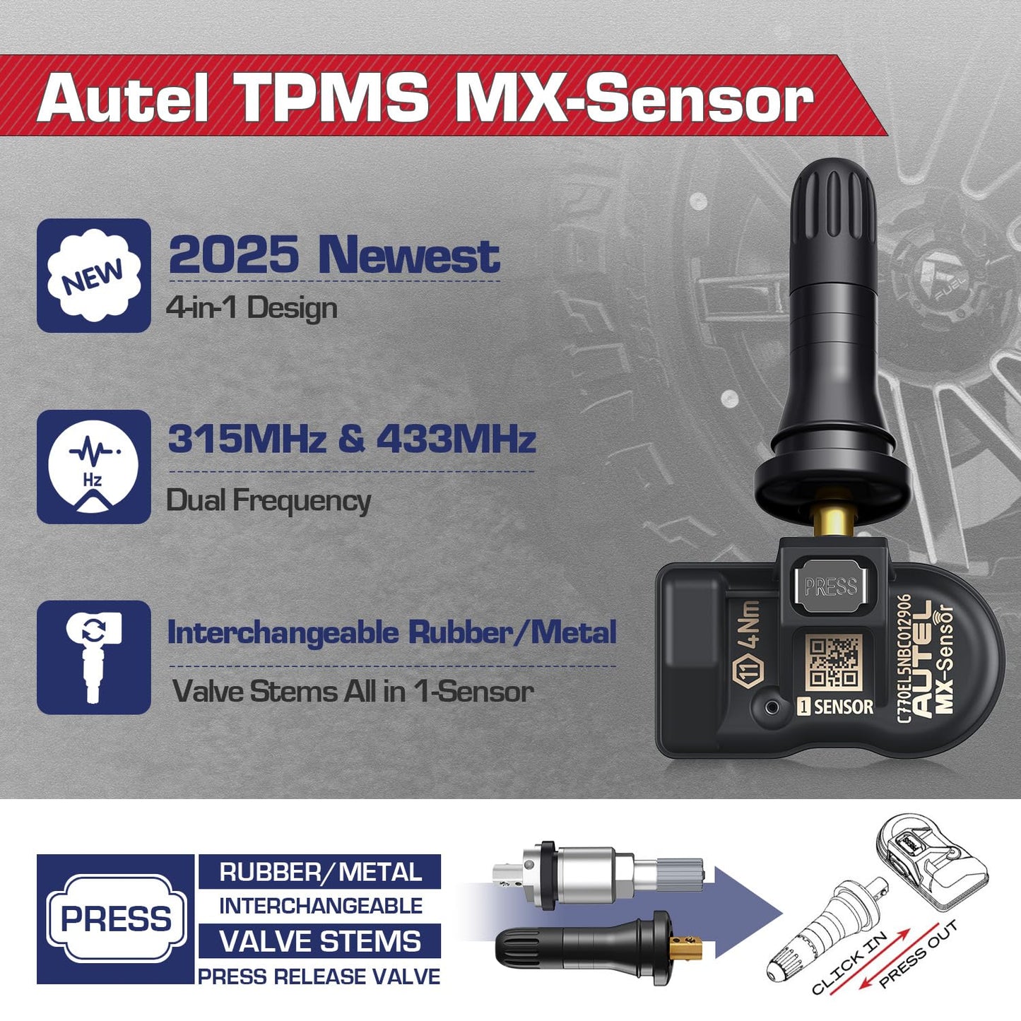Autel TPMS MX Sensor 2-in-1 Dual Frequency 315/433MHz - Programmable