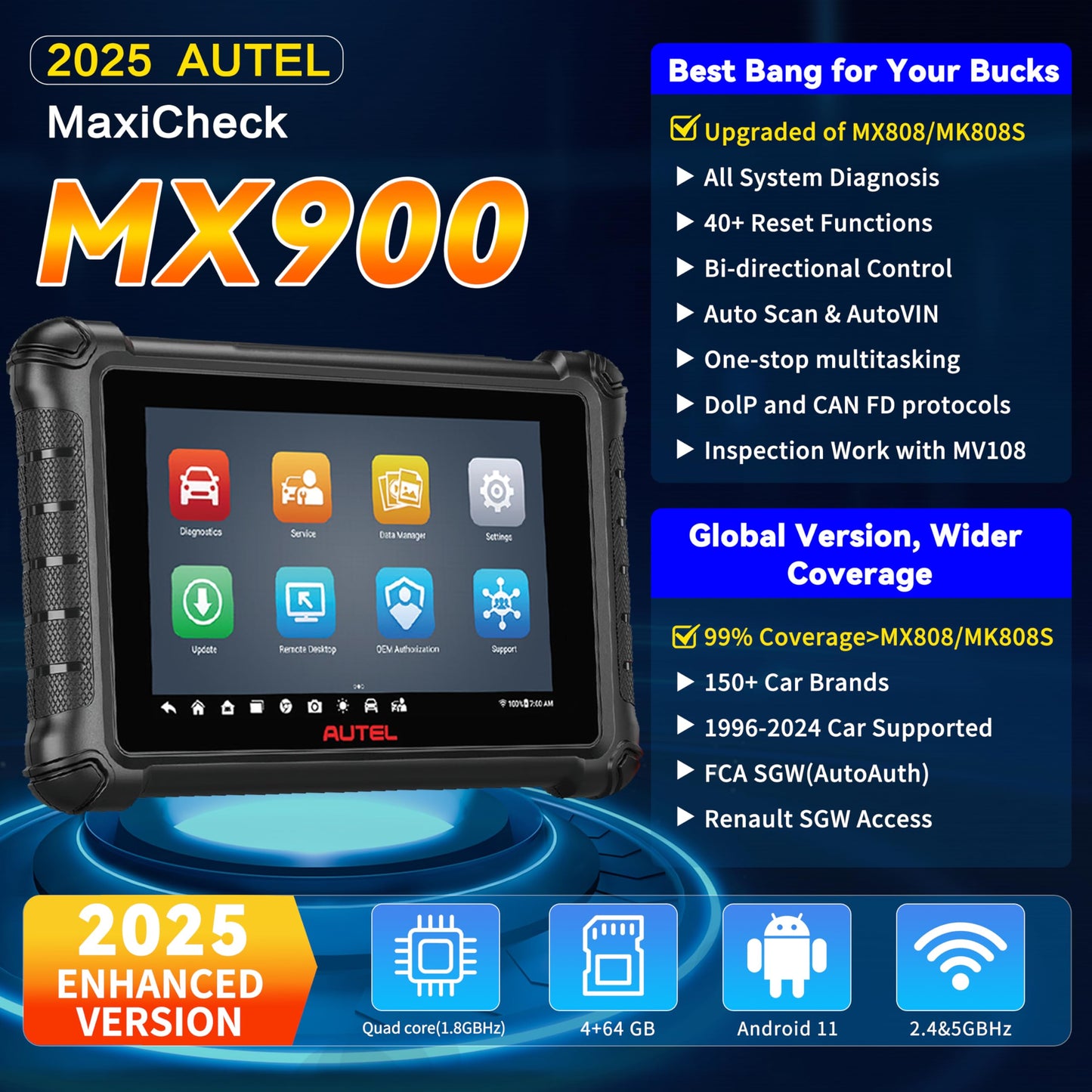 Autel MaxiCheck MX900 OBD2 Scanner – 40+ Reset Services & Full System Diagnostics