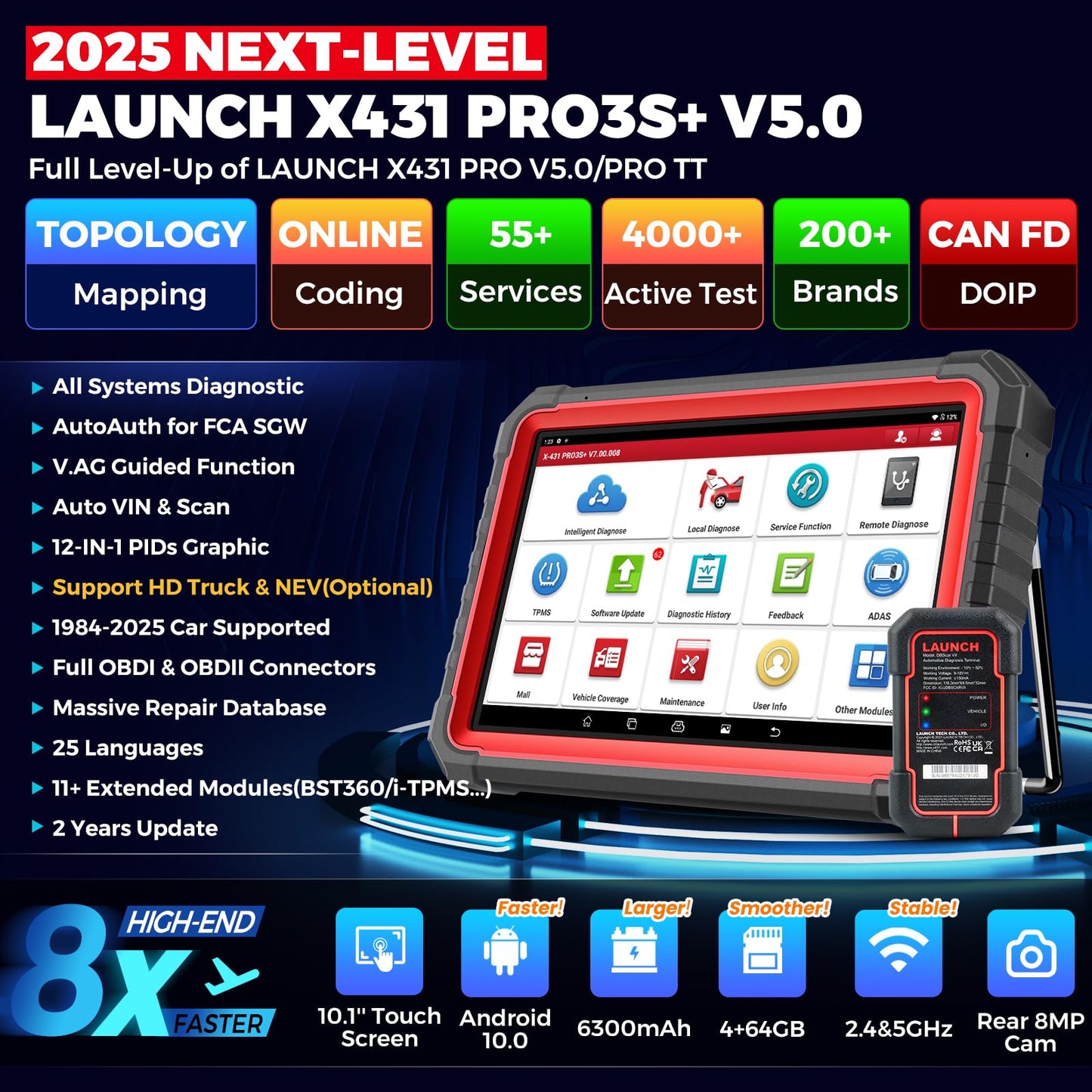 LAUNCH X431 PRO3S+ V5.0 Elite 2025 - Advanced Bidirectional Diagnostic Scanner
