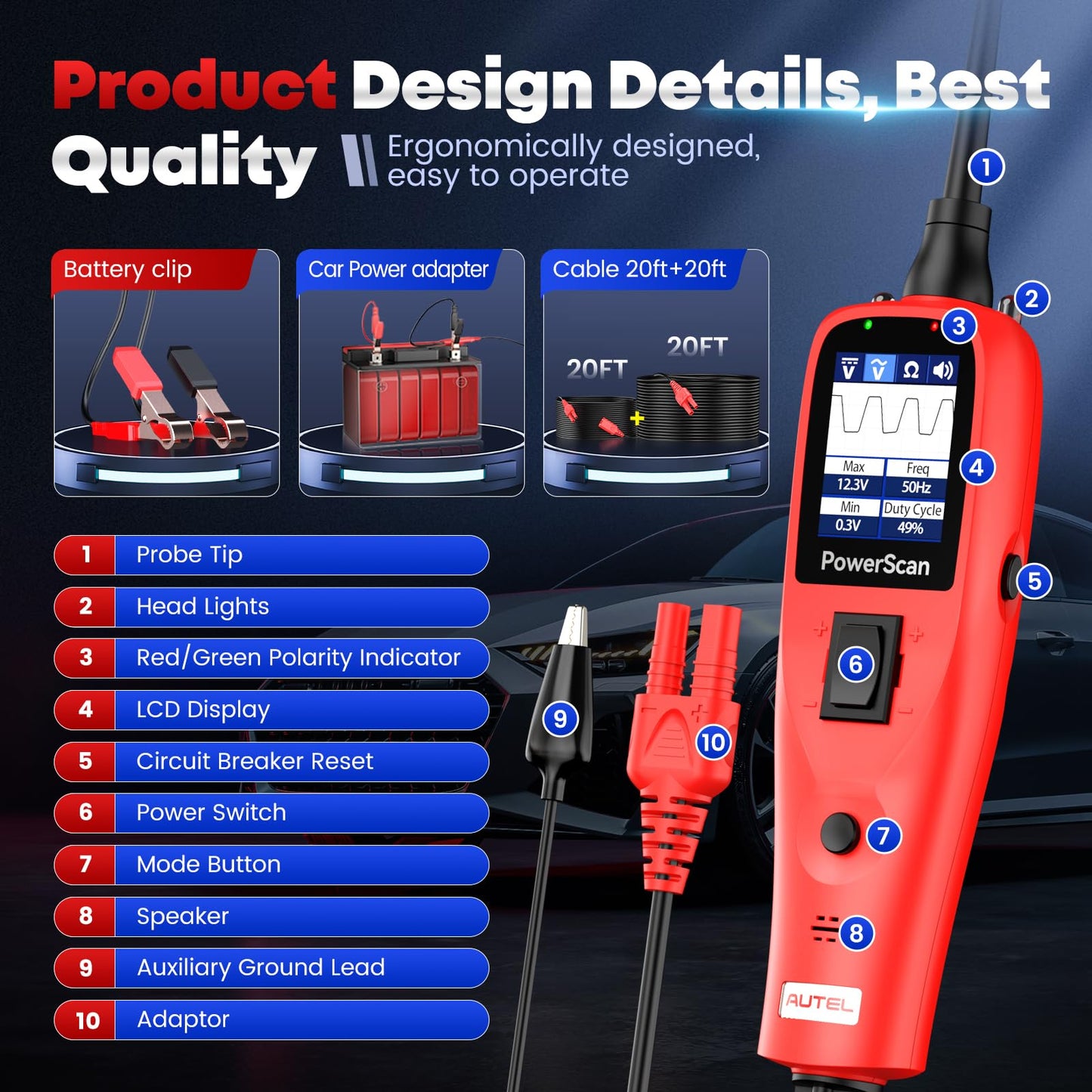 Autel PowerScan PS100 Circuit Tester | 12V–24V Electrical Probe Tool