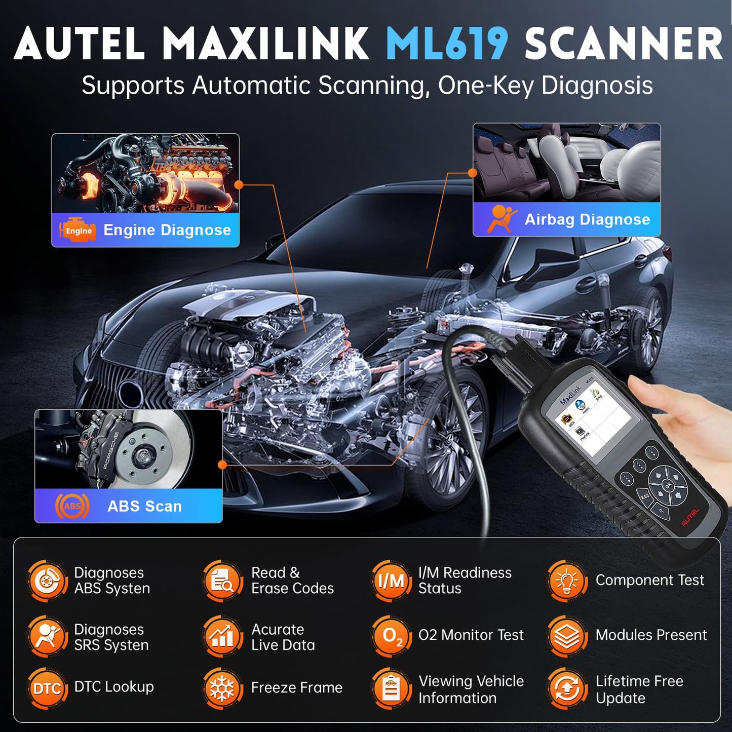 Autel Maxilink ML619 OBD2 Scanner with ABS & SRS Diagnostics