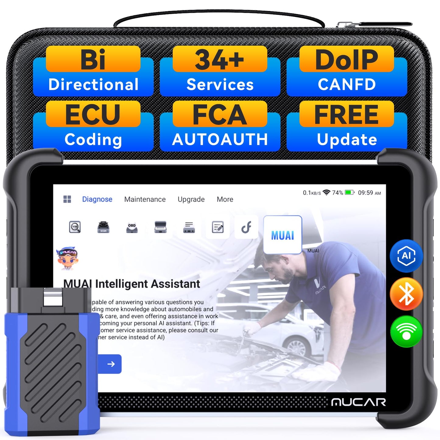 MUCAR 892BT AI OBD2 Scanner with ECU Coding & 34 Services