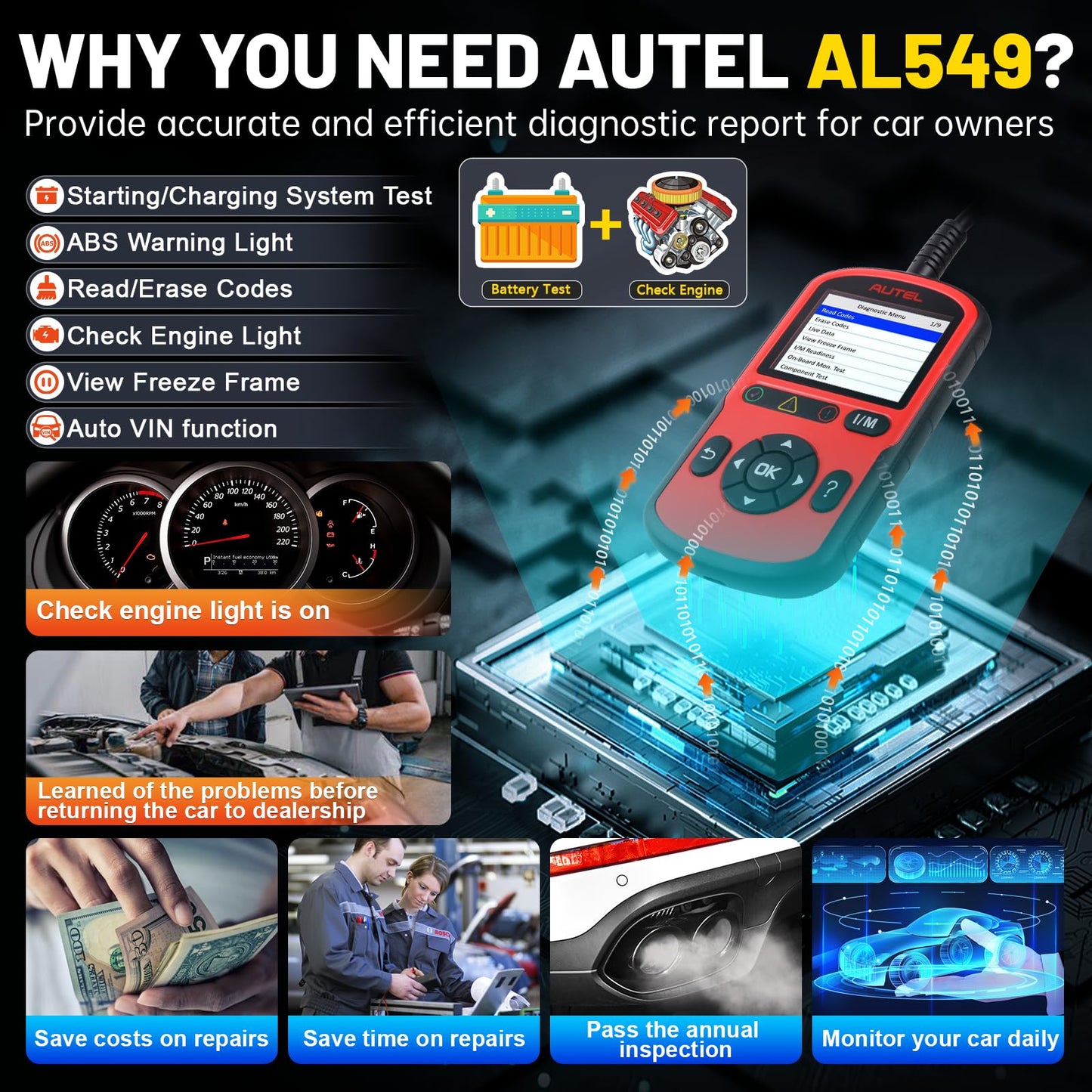 Autel AutoLink AL549 OBD2 Scanner – ABS, Battery Test, Live Data, DTC Reader, 2025 Upgrade of AL519