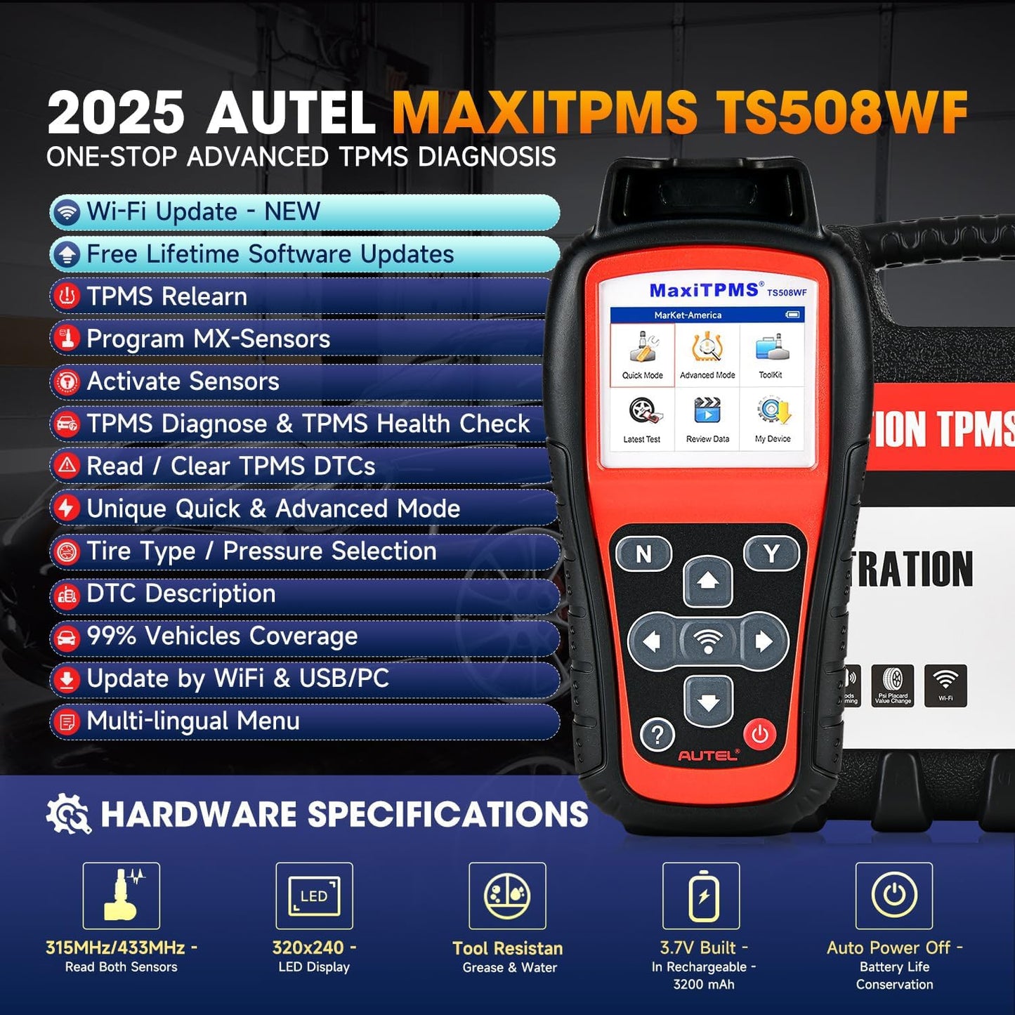 Autel MaxiTPMS TS508WF WiFi TPMS Relearn & Programming Tool 2025