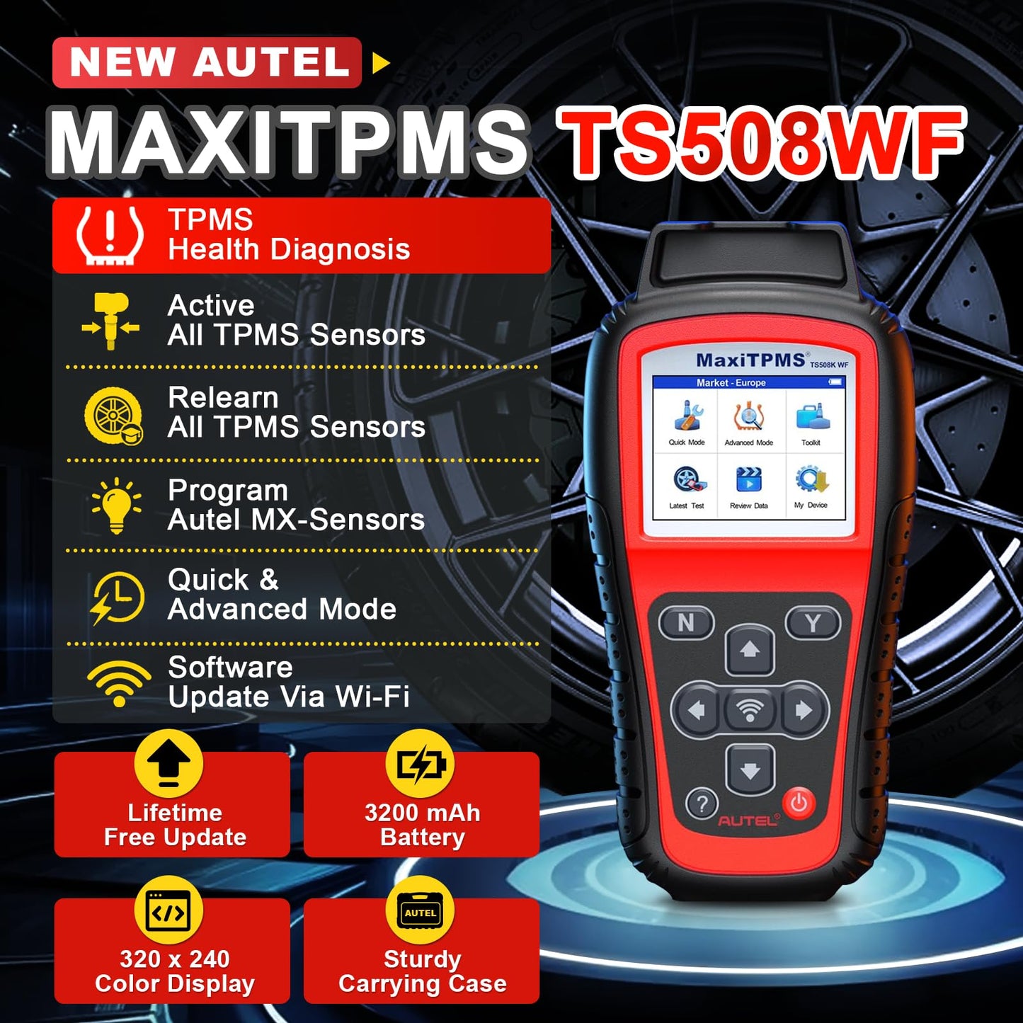 Autel TS508WF TPMS Relearn & Programming Tool (Wi-Fi 2025)