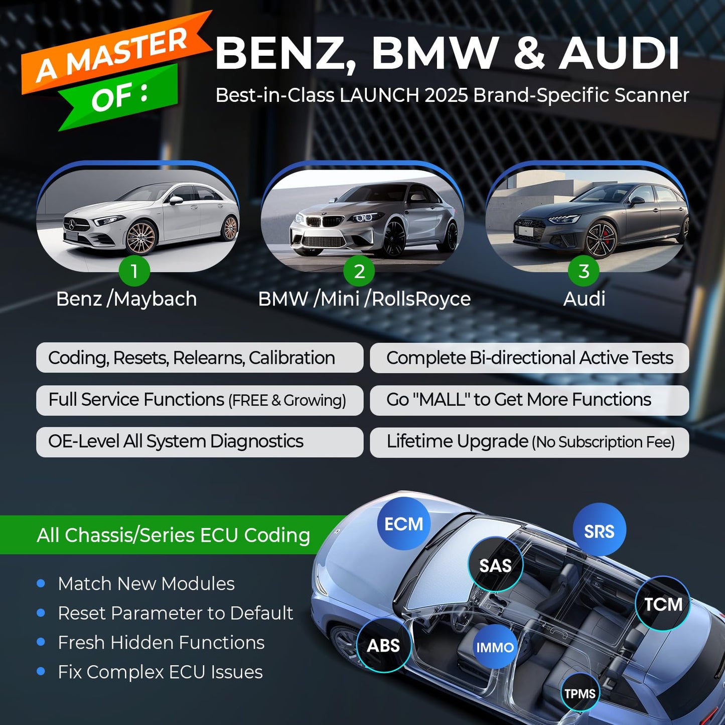 Launch X431 Creader Elite 2.0 BBA Scanner for BMW, Benz & Audi