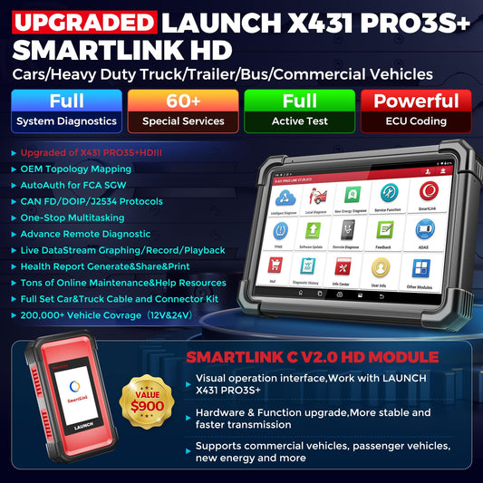 LAUNCH X431 PRO3S+ SMARTLINK HD 2025 - Heavy Duty Truck & Car Scanner