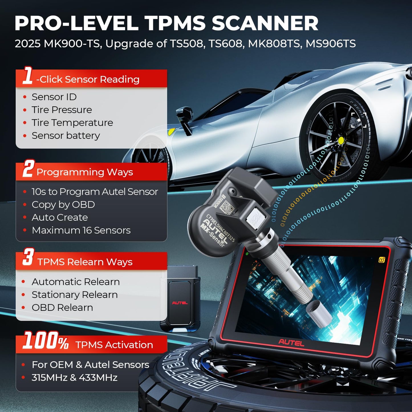 Autel MK900-TS TPMS Scanner – 2025 Bidirectional Tool