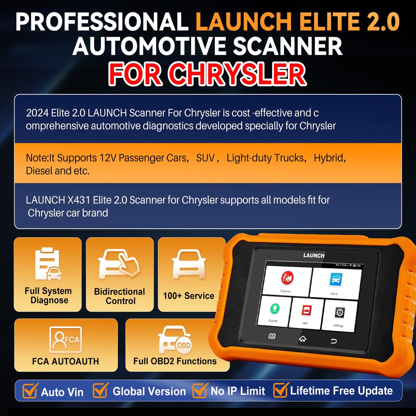 Launch X431 Elite 2.0 for Chrysler Dodge Jeep