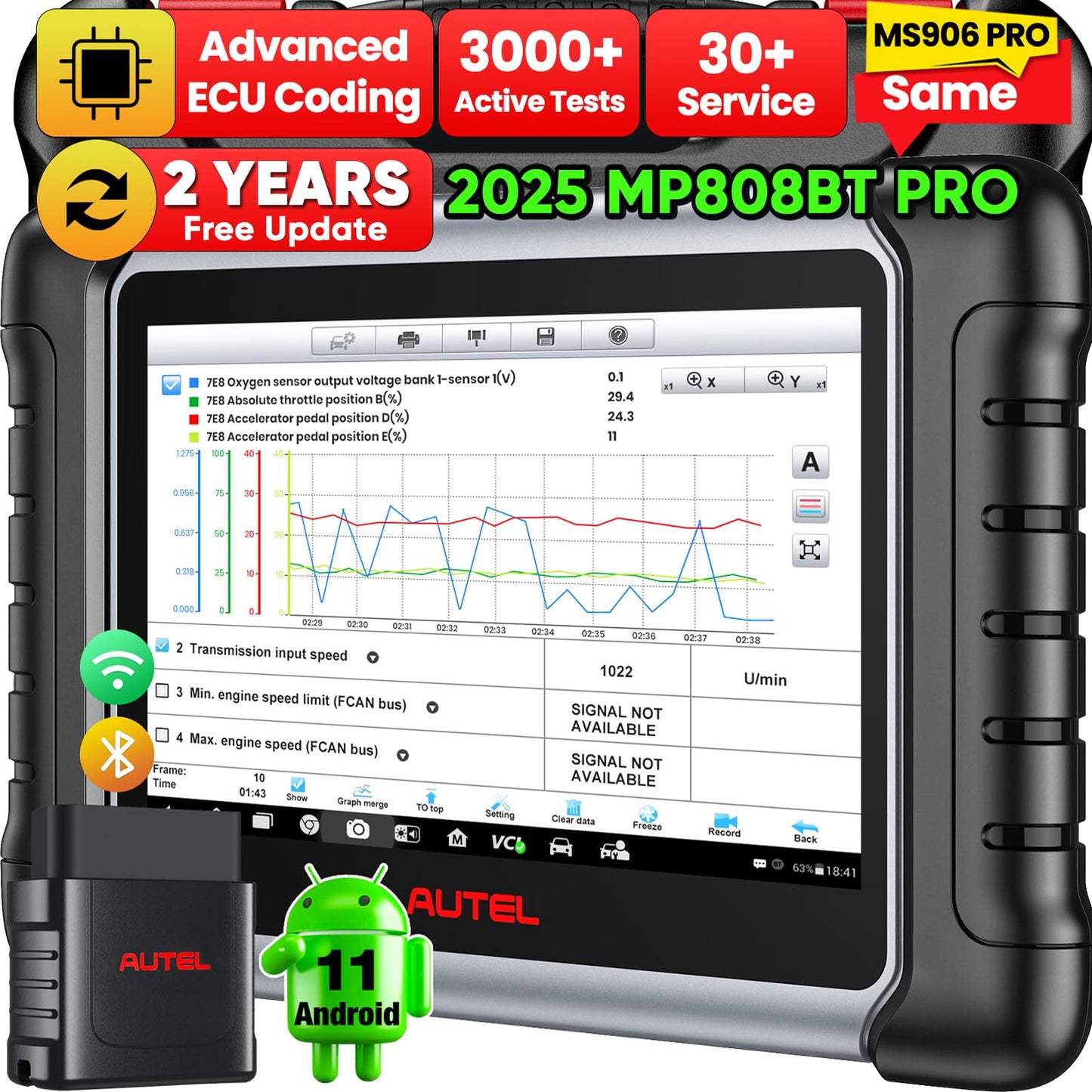 Autel MP808BT PRO 2025 Scanner with ECU Coding & 2-Year Update
