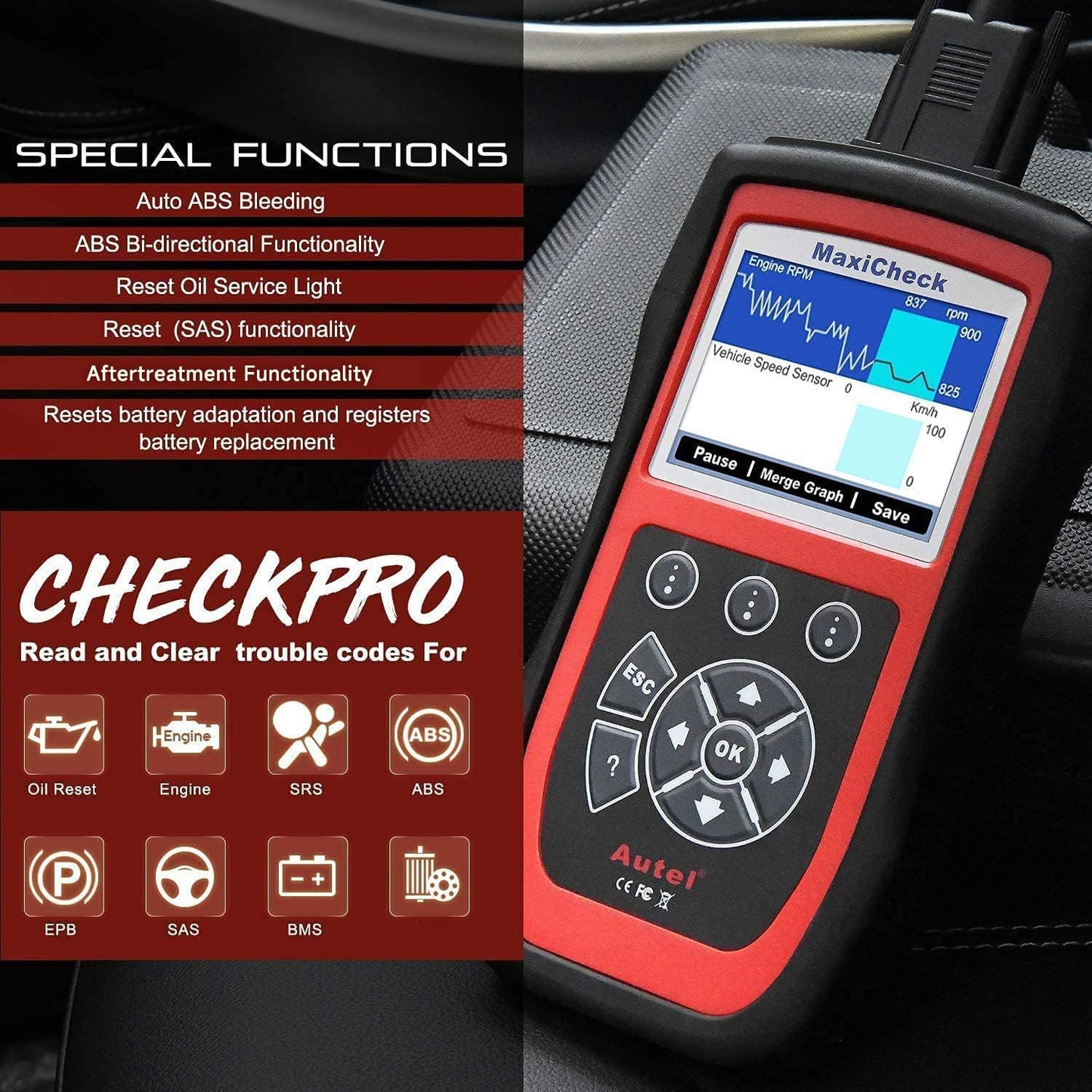 Autel MaxiCheck Pro OBD2 ABS Scanner with Oil Reset & EPB - Lifetime Updates