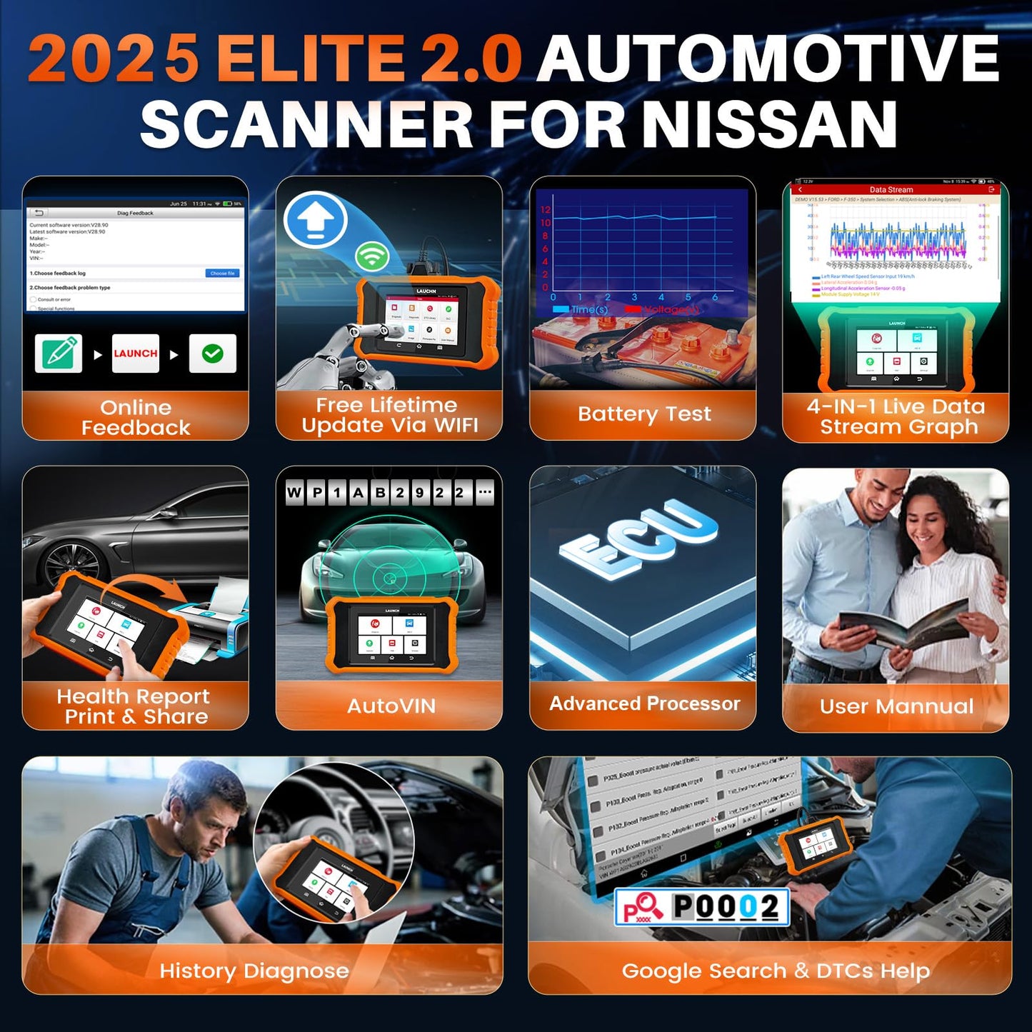 Launch X431 Elite 2.0 PRO Nissan Bi-Directional OBD2 Scanner