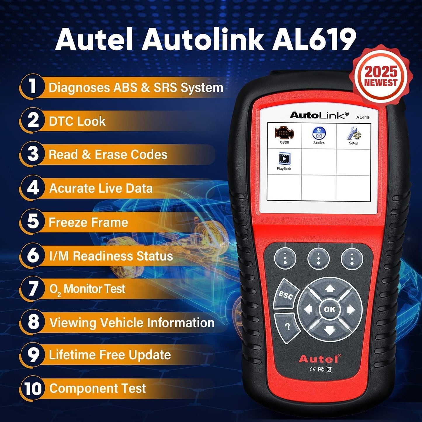 Autel AutoLink AL619 OBD2 Scanner – ABS & SRS Diagnostic Tool 2025