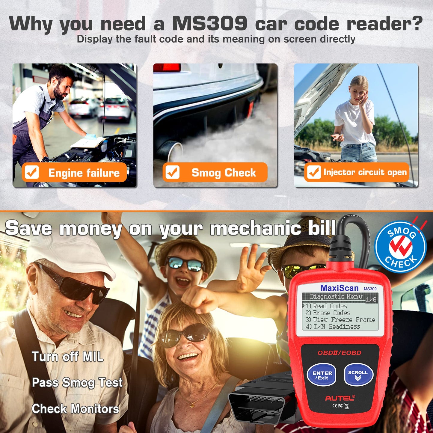 Autel MaxiScan MS309 OBD2 Code Reader for Check Engine Light