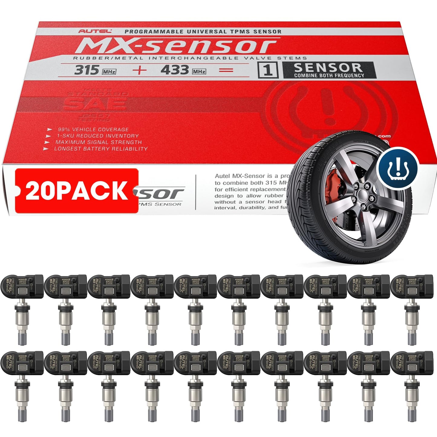 Autel 2-in-1 TPMS Sensors 20-Pack | 315MHz & 433MHz Programmable